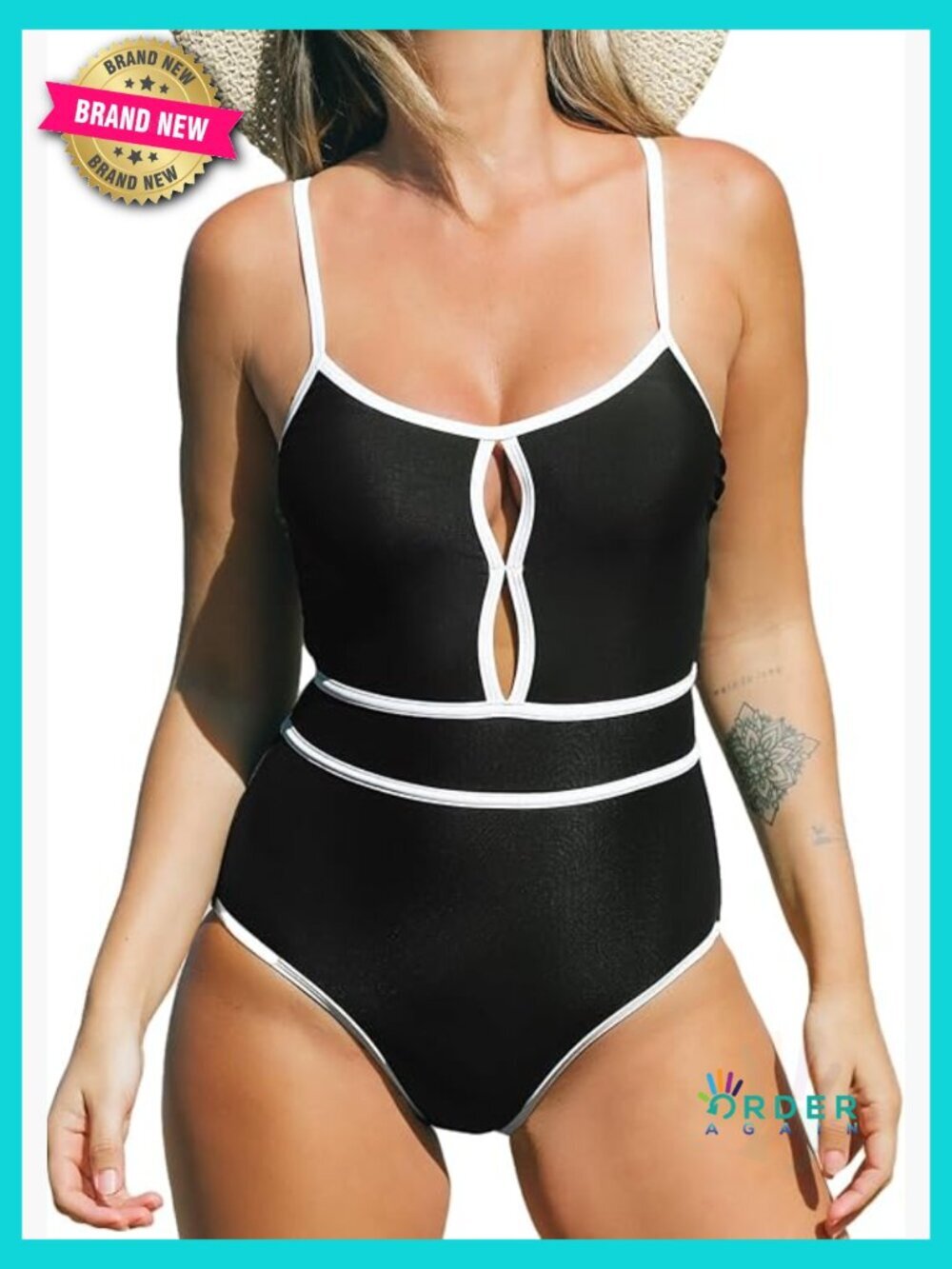 One Piece Swimsuit Scoop Neck Keyhole Cutout Color Block Adjustable Straps